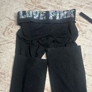 PINK Victoria's Secret Black Leggings with Glitter Logo